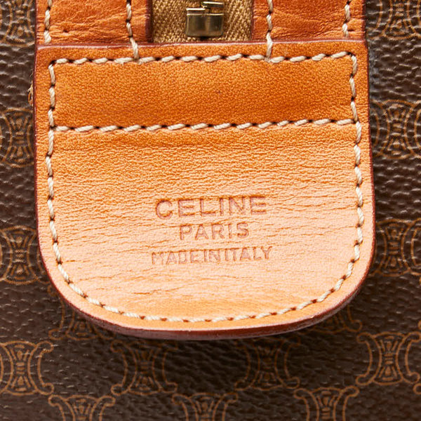 セリーヌ マカダム ボストンバッグ トラベルバッグ ブラウン PVC レザー レディース CELINE 【中古】