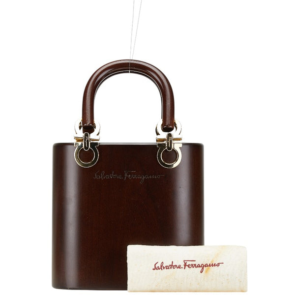 サルヴァトーレフェラガモ ガンチーニ ハンドバッグ AU-21 7729 ブラウン ウッド プラスチック レディース Salvatore Ferragamo 【中古】