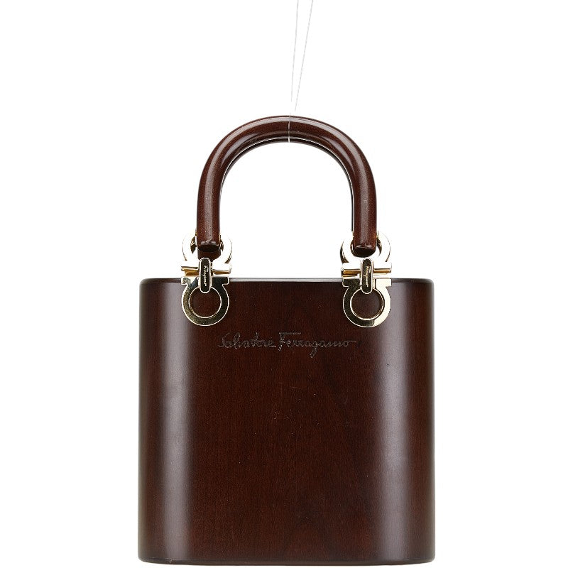 サルヴァトーレフェラガモ ガンチーニ ハンドバッグ AU-21 7729 ブラウン ウッド プラスチック レディース Salvatore Ferragamo 【中古】