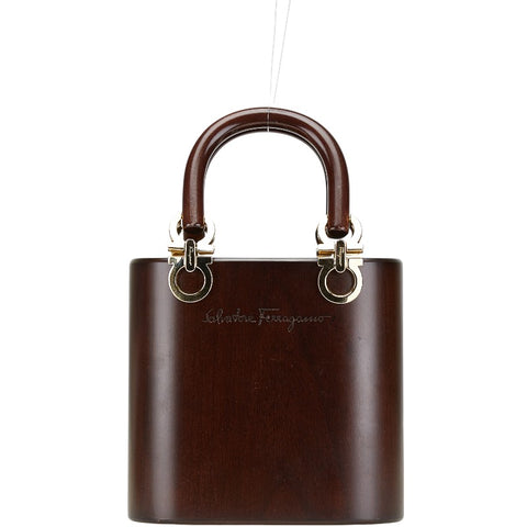 サルヴァトーレフェラガモ ガンチーニ ハンドバッグ AU-21 7729 ブラウン ウッド プラスチック レディース Salvatore Ferragamo 【中古】