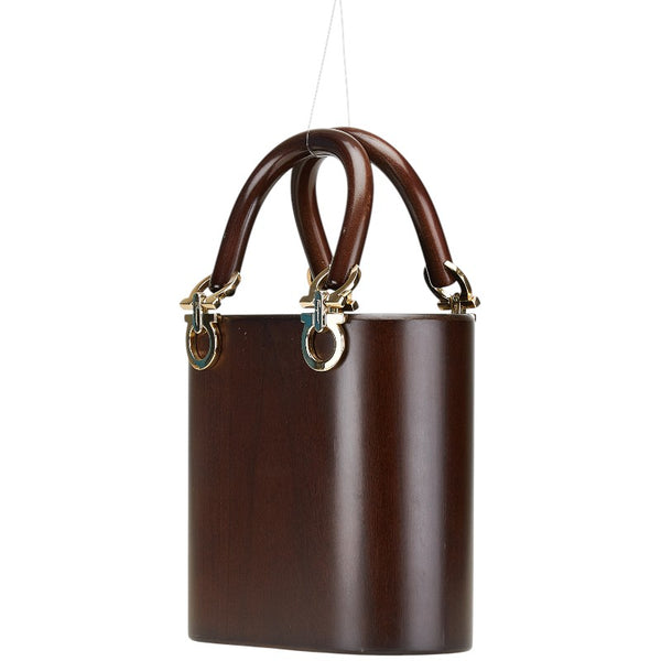 サルヴァトーレフェラガモ ガンチーニ ハンドバッグ AU-21 7729 ブラウン ウッド プラスチック レディース Salvatore Ferragamo 【中古】