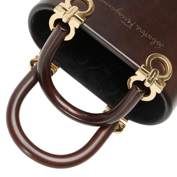 サルヴァトーレフェラガモ ガンチーニ ハンドバッグ AU-21 7729 ブラウン ウッド プラスチック レディース Salvatore Ferragamo 【中古】