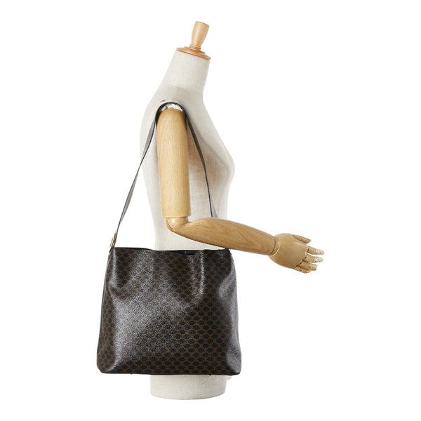 セリーヌ マカダム ワンショルダーバッグ ブラック PVC レザー レディース CELINE 【中古】