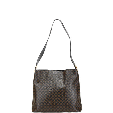 セリーヌ マカダム ワンショルダーバッグ ブラック PVC レザー レディース CELINE 【中古】