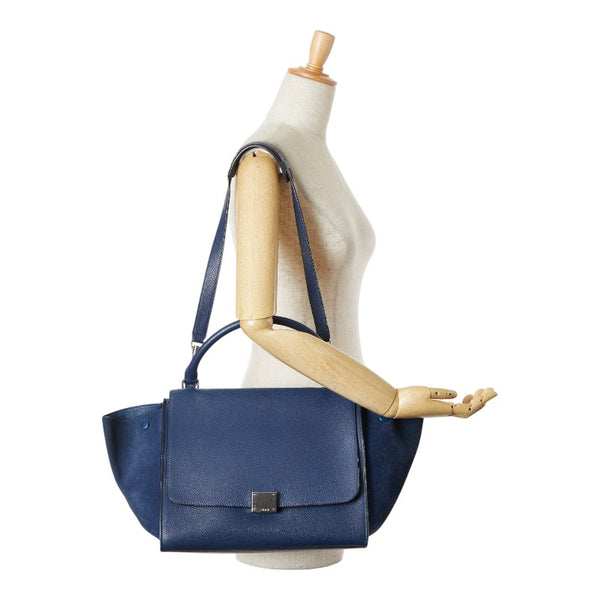 セリーヌ トラペーズ ミディアム ハンドバッグ ショルダーバッグ 2WAY ブルー レザー スウェード レディース CELINE 【中古】