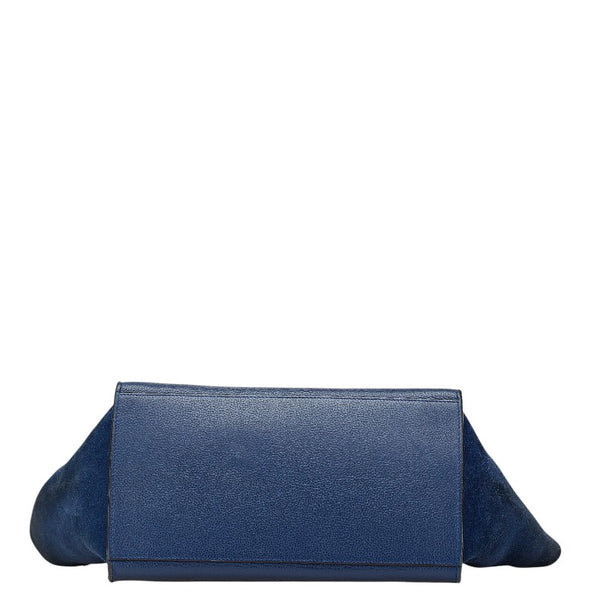 セリーヌ トラペーズ ミディアム ハンドバッグ ショルダーバッグ 2WAY ブルー レザー スウェード レディース CELINE 【中古】