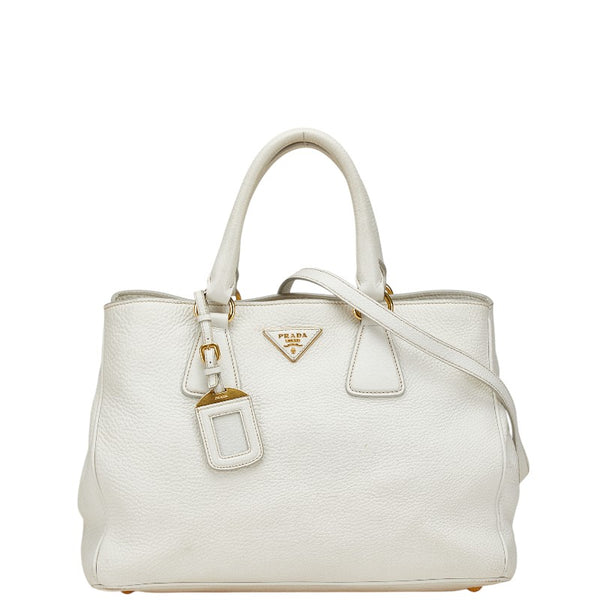 プラダ 三角ロゴプレート ハンドバッグ ショルダーバッグ 2WAY BN2579 ホワイト レザー レディース PRADA 【中古】