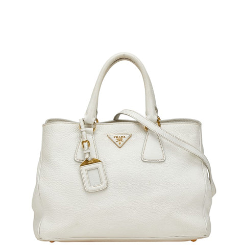 プラダ 三角ロゴプレート ハンドバッグ ショルダーバッグ 2WAY BN2579 ホワイト レザー レディース PRADA 【中古】