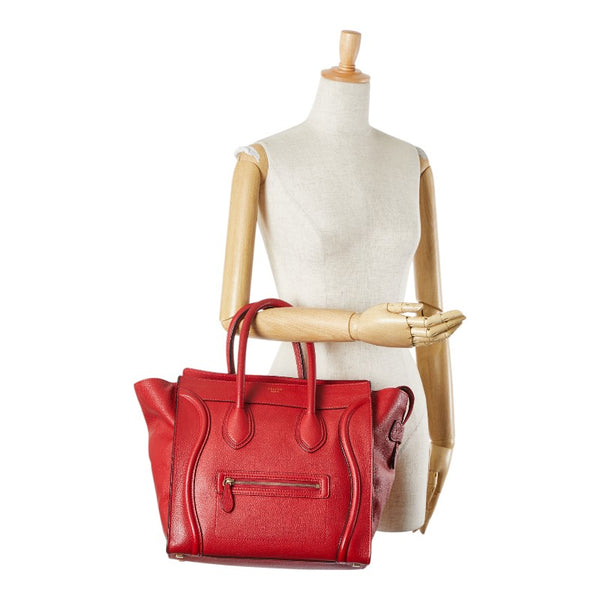 セリーヌ ラゲージ ミニショッパー ハンドバッグ レッド レザー レディース CELINE 【中古】
