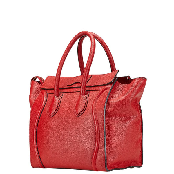 セリーヌ ラゲージ ミニショッパー ハンドバッグ レッド レザー レディース CELINE 【中古】