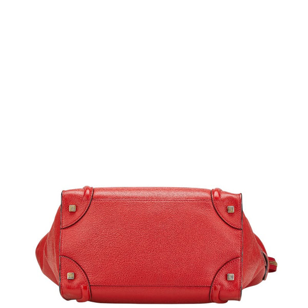 セリーヌ ラゲージ ミニショッパー ハンドバッグ レッド レザー レディース CELINE 【中古】