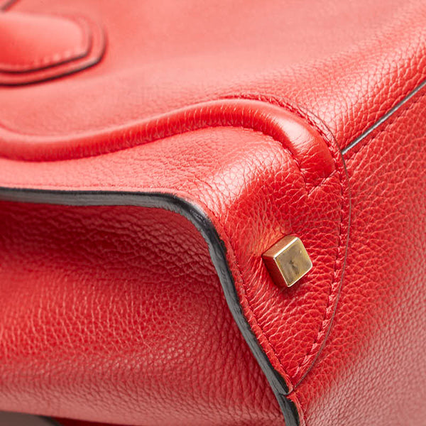 セリーヌ ラゲージ ミニショッパー ハンドバッグ レッド レザー レディース CELINE 【中古】