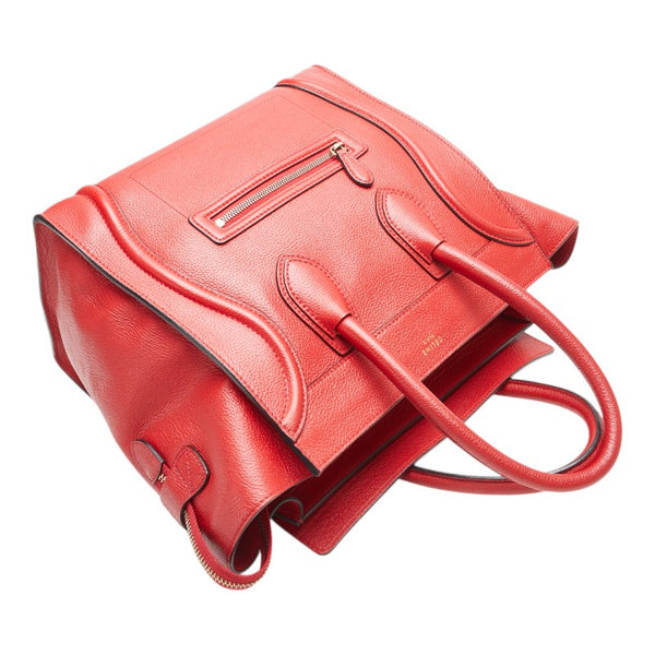 セリーヌ ラゲージ ミニショッパー ハンドバッグ レッド レザー レディース CELINE 【中古】