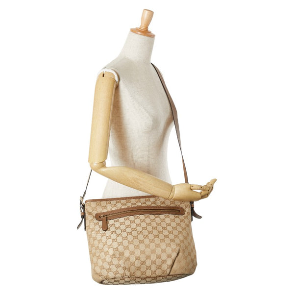 グッチ GGキャンバス 斜め掛け ショルダーバッグ  388930 ベージュ ブラウン キャンバス レザー レディース GUCCI 【中古】