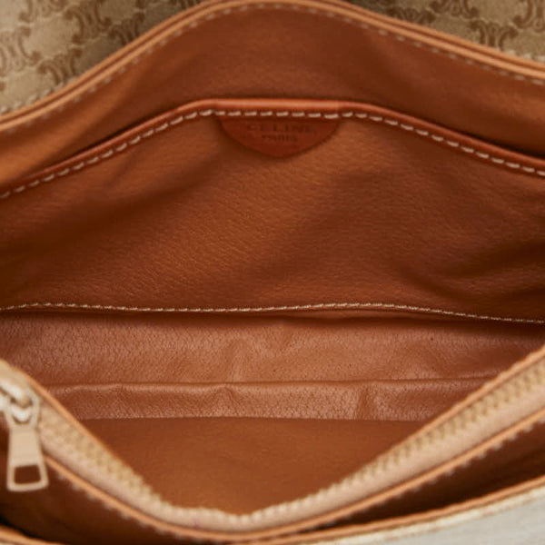 セリーヌ マカダム ショルダーバッグ ベージュ ブラウン PVC レザー レディース CELINE 【中古】