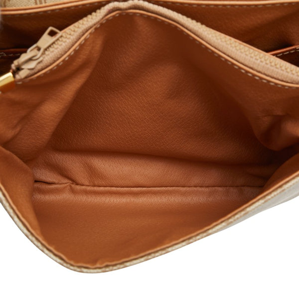 セリーヌ マカダム ショルダーバッグ ベージュ ブラウン PVC レザー レディース CELINE 【中古】