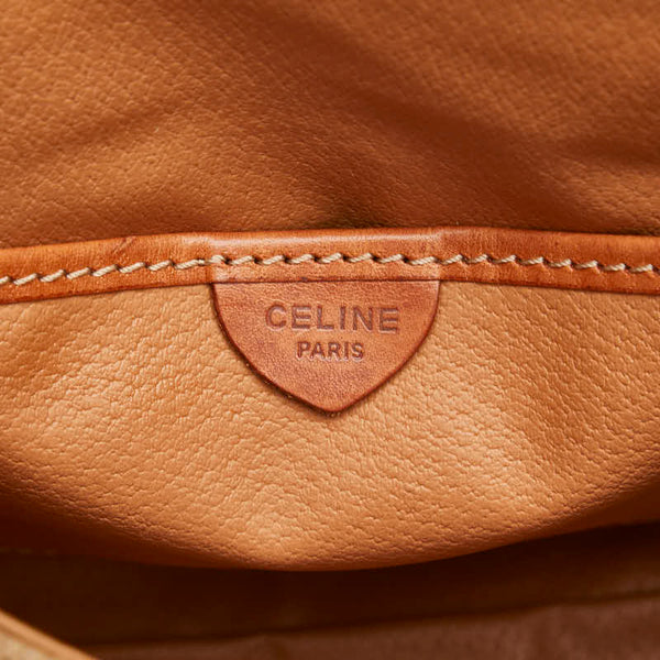 セリーヌ マカダム ショルダーバッグ ベージュ ブラウン PVC レザー レディース CELINE 【中古】