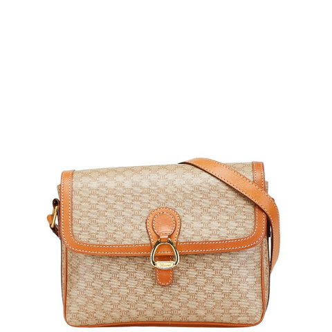 セリーヌ マカダム ショルダーバッグ ベージュ ブラウン PVC レザー レディース CELINE 【中古】