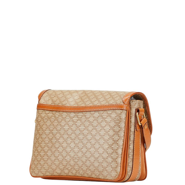 セリーヌ マカダム ショルダーバッグ ベージュ ブラウン PVC レザー レディース CELINE 【中古】