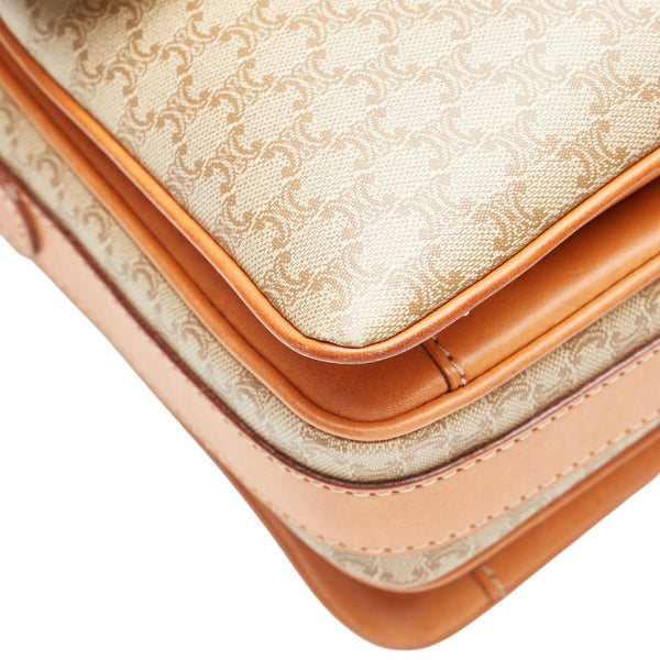 セリーヌ マカダム ショルダーバッグ ベージュ ブラウン PVC レザー レディース CELINE 【中古】