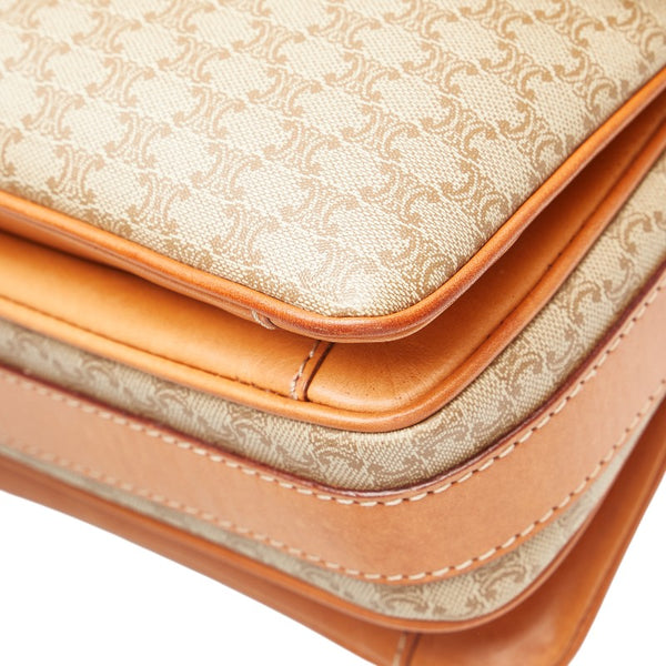 セリーヌ マカダム ショルダーバッグ ベージュ ブラウン PVC レザー レディース CELINE 【中古】