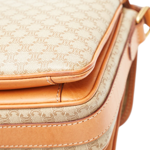 セリーヌ マカダム ショルダーバッグ ベージュ ブラウン PVC レザー レディース CELINE 【中古】