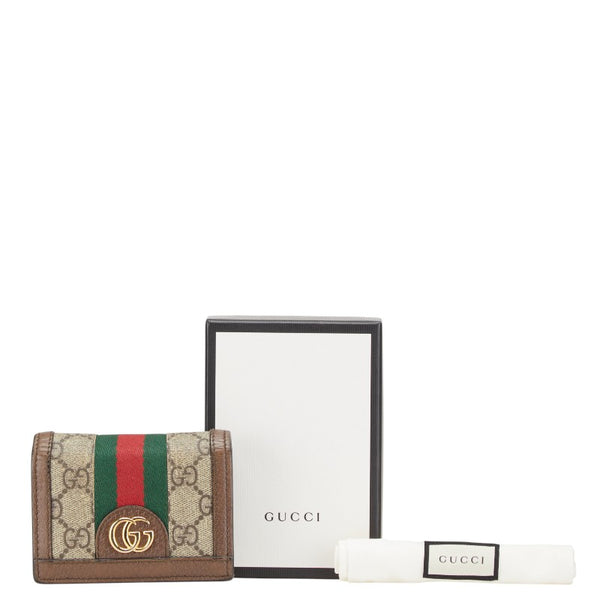 グッチ GGスプリーム オフディア 二つ折り財布 523155 ブラウン PVC レザー レディース GUCCI 【中古】