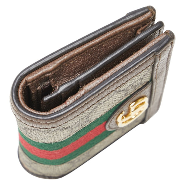 グッチ GGスプリーム オフディア 二つ折り財布 523155 ブラウン PVC レザー レディース GUCCI 【中古】