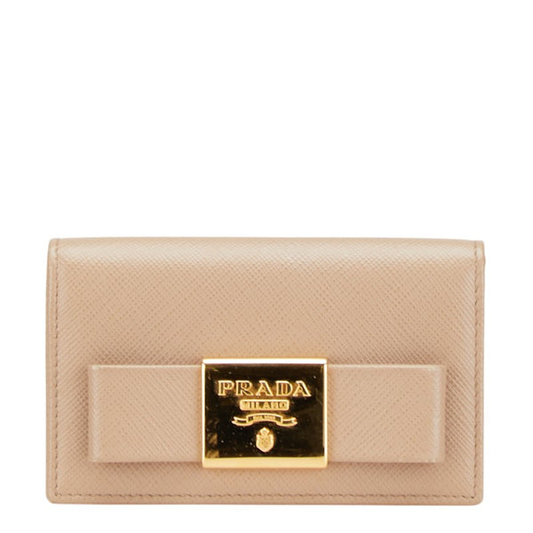 プラダ リボン ロゴプレート カードケース 名刺入れ 1MC122 ベージュ レザー レディース PRADA 【中古】