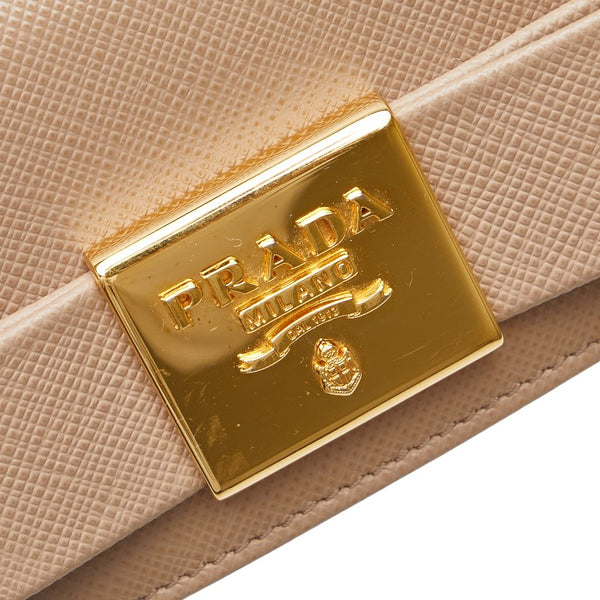 プラダ リボン ロゴプレート カードケース 名刺入れ 1MC122 ベージュ レザー レディース PRADA 【中古】