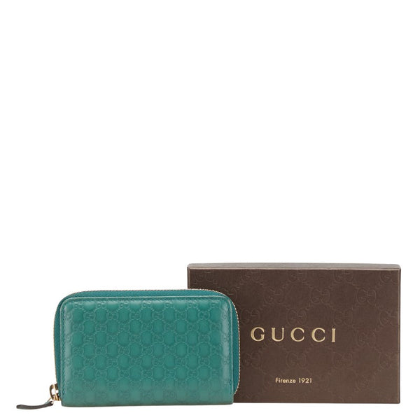 グッチ マイクロ グッチシマ ラウンドファスナー コインケース 小銭入れ 255452 グリーン レザー レディース GUCCI 【中古】