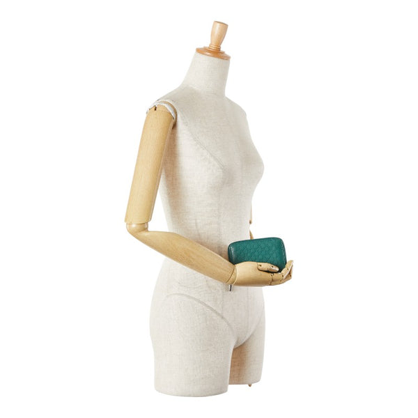 グッチ マイクロ グッチシマ ラウンドファスナー コインケース 小銭入れ 255452 グリーン レザー レディース GUCCI 【中古】