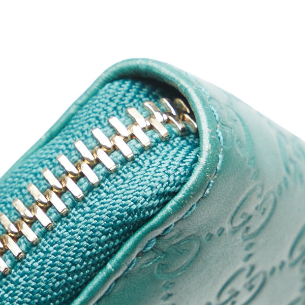 グッチ マイクロ グッチシマ ラウンドファスナー コインケース 小銭入れ 255452 グリーン レザー レディース GUCCI 【中古】