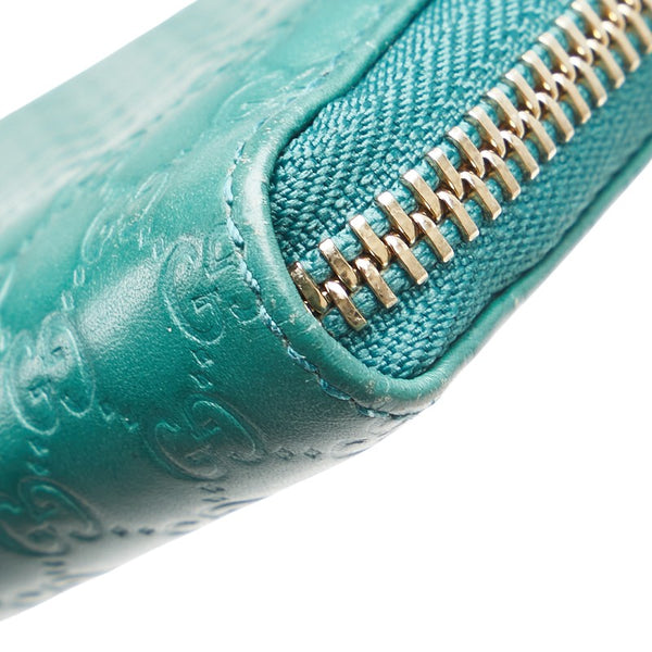 グッチ マイクロ グッチシマ ラウンドファスナー コインケース 小銭入れ 255452 グリーン レザー レディース GUCCI 【中古】