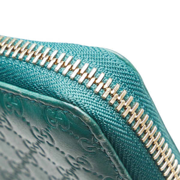 グッチ マイクロ グッチシマ ラウンドファスナー コインケース 小銭入れ 255452 グリーン レザー レディース GUCCI 【中古】