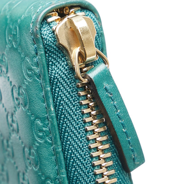 グッチ マイクロ グッチシマ ラウンドファスナー コインケース 小銭入れ 255452 グリーン レザー レディース GUCCI 【中古】