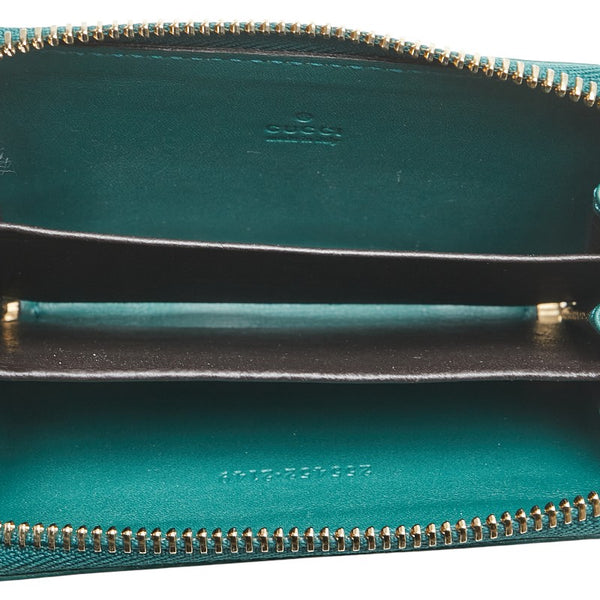 グッチ マイクロ グッチシマ ラウンドファスナー コインケース 小銭入れ 255452 グリーン レザー レディース GUCCI 【中古】