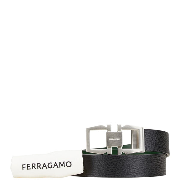 サルヴァトーレフェラガモ ガンチーニ リバーシブル ベルト ブラック グリーン レザー メンズ Salvatore Ferragamo 【中古】