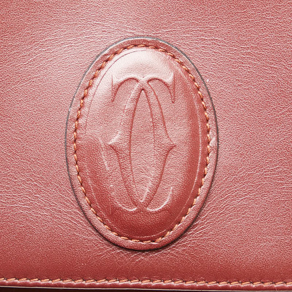 カルティエ マストライン クラッチバッグ ワインレッド ボルドー レザー レディース CARTIER 【中古】