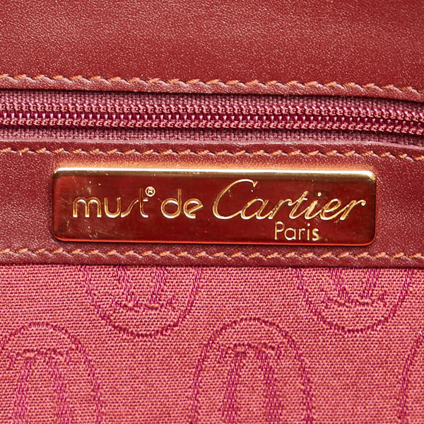 カルティエ マストライン クラッチバッグ ワインレッド ボルドー レザー レディース CARTIER 【中古】