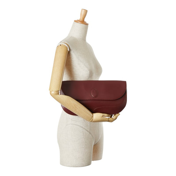 カルティエ マストライン クラッチバッグ ワインレッド ボルドー レザー レディース CARTIER 【中古】