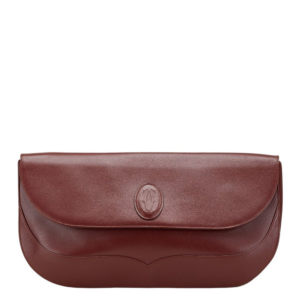 カルティエ マストライン クラッチバッグ ワインレッド ボルドー レザー レディース CARTIER 【中古】