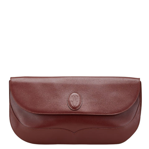 カルティエ マストライン クラッチバッグ ワインレッド ボルドー レザー レディース CARTIER 【中古】