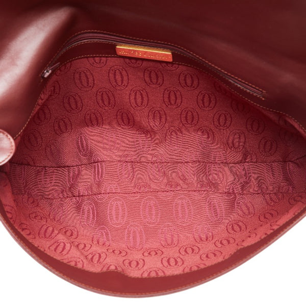 カルティエ マストライン クラッチバッグ ワインレッド ボルドー レザー レディース CARTIER 【中古】