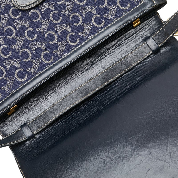 セリーヌ Cマカダム ワンショルダーバッグ ネイビー キャンバス レザー レディース CELINE 【中古】