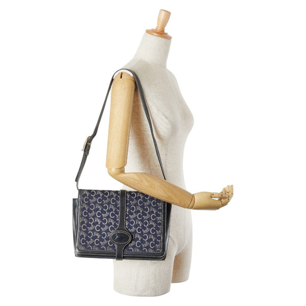 セリーヌ Cマカダム ワンショルダーバッグ ネイビー キャンバス レザー レディース CELINE 【中古】