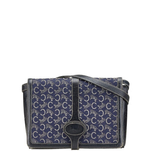 セリーヌ Cマカダム ワンショルダーバッグ ネイビー キャンバス レザー レディース CELINE 【中古】