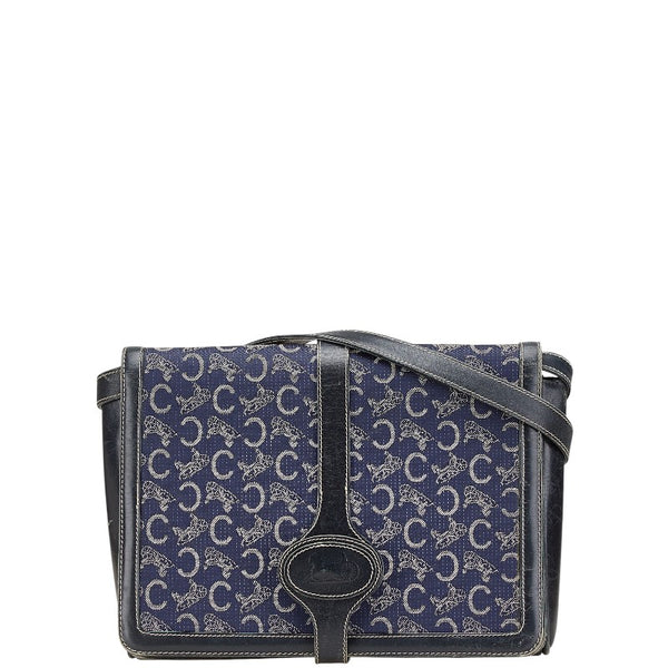 セリーヌ Cマカダム ワンショルダーバッグ ネイビー キャンバス レザー レディース CELINE 【中古】