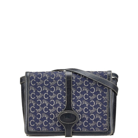 セリーヌ Cマカダム ワンショルダーバッグ ネイビー キャンバス レザー レディース CELINE 【中古】