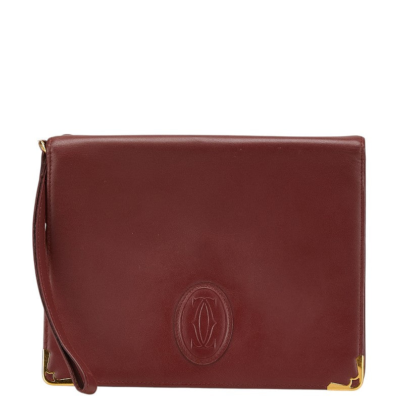 カルティエ マストライン クラッチバッグ ワインレッド ボルドー レザー レディース CARTIER 【中古】